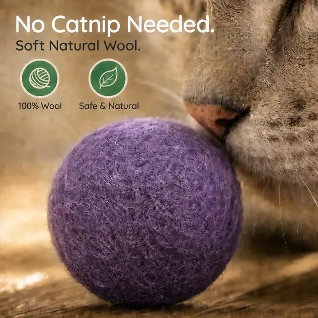 Alt view image 3 of 7 - Wool Cat Toys - Felt Balls Assortments for Small Pet Fetch and Play - Eco Friendly Quiet Wool Ball Toy for Cats and Kittens - 6 PCS Choose Your Colors (Variety Pack)