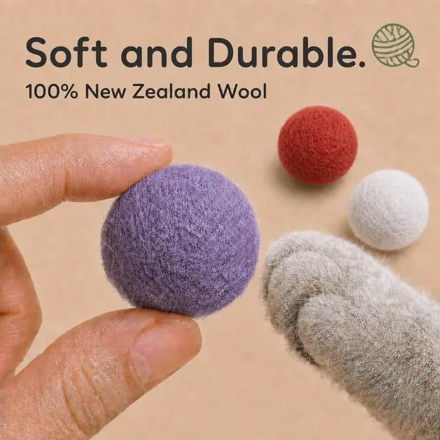 Alt view image 6 of 7 - Wool Cat Toys - Felt Balls Assortments for Small Pet Fetch and Play - Eco Friendly Quiet Wool Ball Toy for Cats and Kittens - 6 PCS Choose Your Colors (Variety Pack)