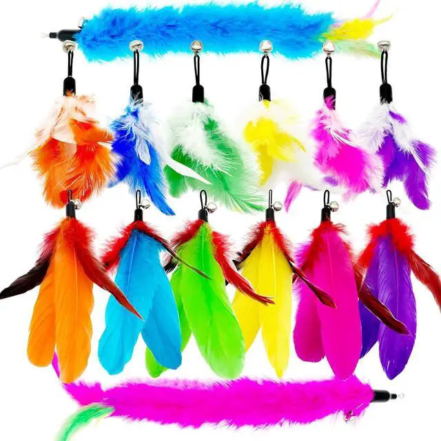 Main image of Cat Feather Toys Refills, 14 Pieces Natural Feathers Refills, Cat Wand Replacement Feathers Toy for Indoor Cats