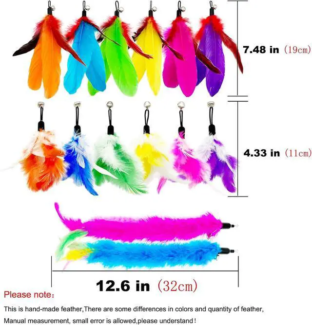 Alt view image 2 of 6 - Cat Feather Toys Refills, 14 Pieces Natural Feathers Refills, Cat Wand Replacement Feathers Toy for Indoor Cats