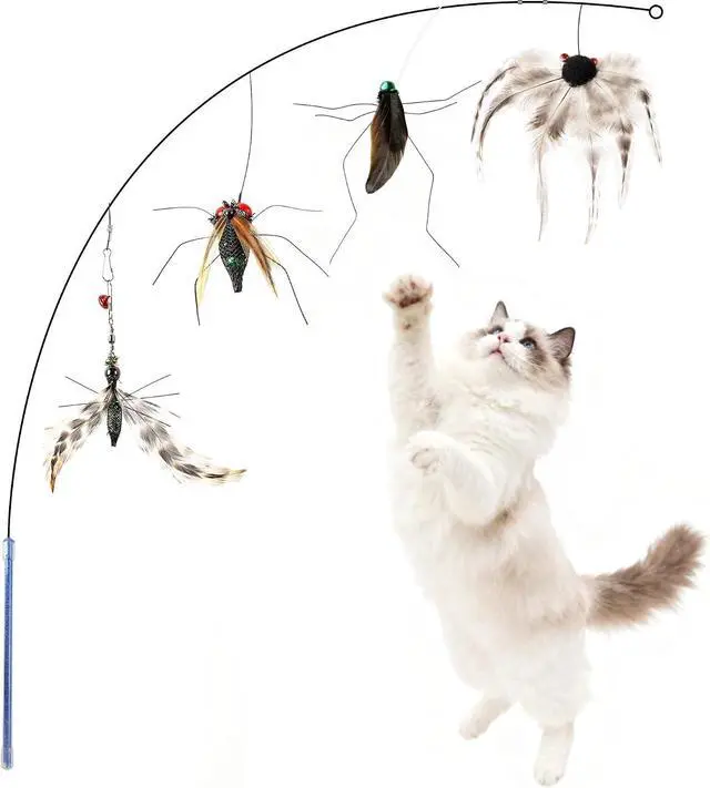 Main image of Cat Wand Toy, 4PC Flying Bug Toys for Cats(4PC Bug Refills + 1PC Cat Wand)