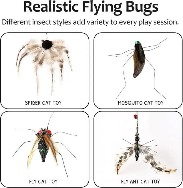 Alt view image 3 of 7 - Cat Wand Toy, 4PC Flying Bug Toys for Cats(4PC Bug Refills + 1PC Cat Wand)