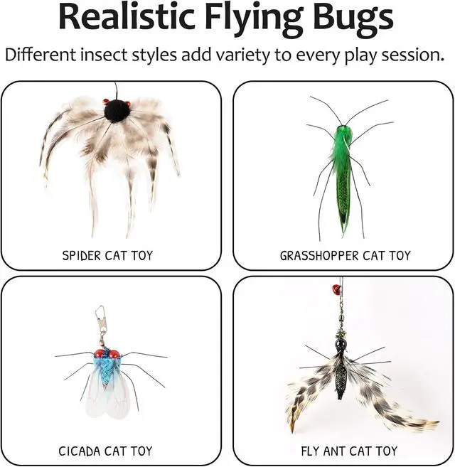 Alt view image 3 of 6 - Cat Wand Toy, 4PC Flying Bug Toys for Cats(4PC Bug Refills)