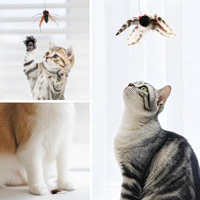 Alt view image 7 of 7 - Cat Wand Toy, 4PC Flying Bug Toys for Cats(4PC Bug Refills + 1PC Cat Wand)