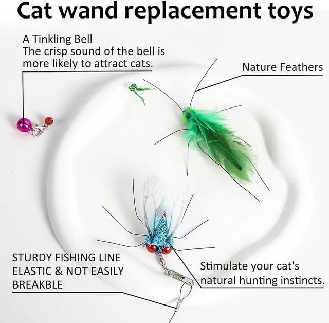 Alt view image 4 of 6 - Cat Wand Toy, 4PC Flying Bug Toys for Cats(4PC Bug Refills)