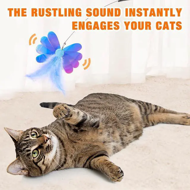Alt view image 2 of 6 - JXFUKAL Cat Feather Toy Refills, 4Pcs Simulation Butterfly Dragonfly Glitter Piece Feather Cat Lures Wand Attachment Replacement for Kitty Kitten Indoor Cats Accessories