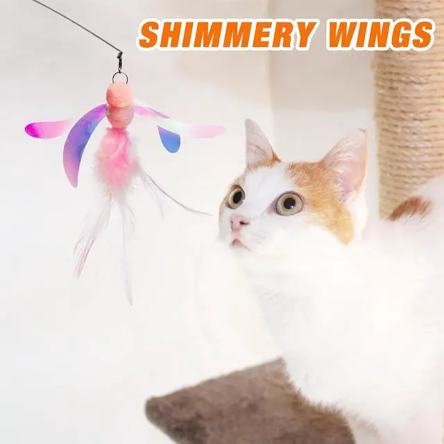 Alt view image 4 of 6 - JXFUKAL Cat Feather Toy Refills, 4Pcs Simulation Butterfly Dragonfly Glitter Piece Feather Cat Lures Wand Attachment Replacement for Kitty Kitten Indoor Cats Accessories