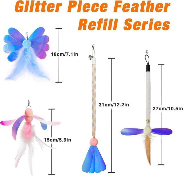 Alt view image 6 of 6 - JXFUKAL Cat Feather Toy Refills, 4Pcs Simulation Butterfly Dragonfly Glitter Piece Feather Cat Lures Wand Attachment Replacement for Kitty Kitten Indoor Cats Accessories