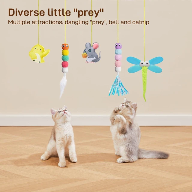 Alt view image 3 of 6 - Potaroma Interactive Cat Feather Toys 5 Pcs, Cat Teaser Retractable Hanging Indoor Kitten Play Chase Exercise, Mental Physical Stimulation for All Breeds and Species