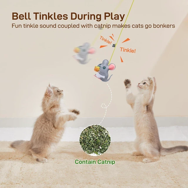 Alt view image 4 of 6 - Potaroma Interactive Cat Feather Toys 5 Pcs, Cat Teaser Retractable Hanging Indoor Kitten Play Chase Exercise, Mental Physical Stimulation for All Breeds and Species