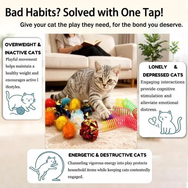 Alt view image 5 of 7 - LASOCUHOO Cat Toys, 30 Packs Interactive Cat Toy Pack Including Cat Crinkle Balls, Cat Sparkle Balls, Spiral Springs for Kitten Random Color