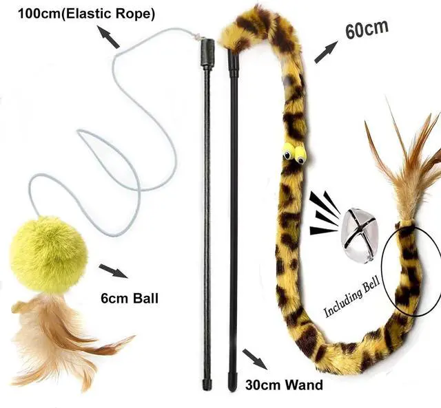 Alt view image 4 of 6 - Cat Toys for Indoor Toys,Rainbow Cat Wand Toys,Feather Flips Plush Ball Cat Toys,Interactive Feather Toy for Teaser Play and Chase Exercise with Kitten 6 Pack