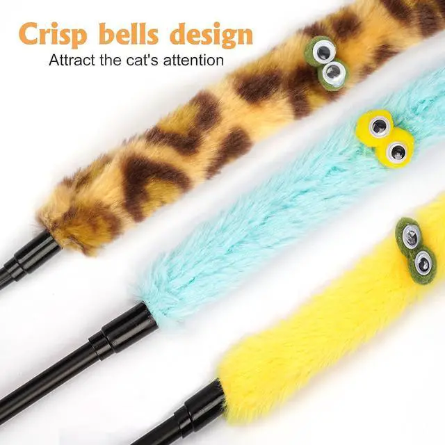 Alt view image 6 of 6 - Cat Toys for Indoor Toys,Rainbow Cat Wand Toys,Feather Flips Plush Ball Cat Toys,Interactive Feather Toy for Teaser Play and Chase Exercise with Kitten 6 Pack