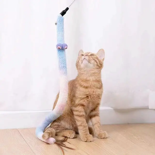 Alt view image 4 of 6 - Cat Toys for Indoor Toys,Rainbow Cat Wand Toys,Feather Flips Plush Ball Cat Toys,Interactive Feather Toy for Teaser Play and Chase Exercise with Kitten 3 Pack (Pack 3)
