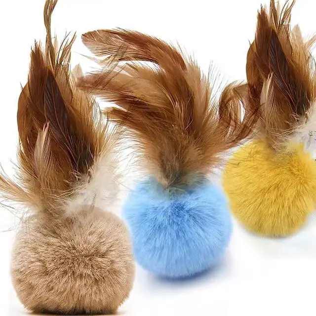 Alt view image 3 of 6 - Cat Toys for Indoor Toys,Rainbow Cat Wand Toys,Feather Flips Plush Ball Cat Toys,Interactive Feather Toy for Teaser Play and Chase Exercise with Kitten 6 Pack