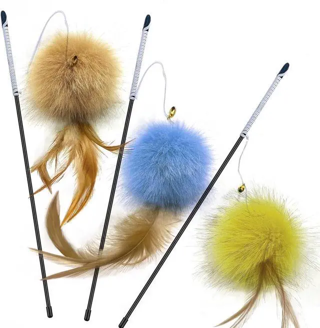 Main image of Cat Toys - Rainbow Wand, Feather Flips Plush Ball, Interactive Feather Teaser for Kitten Exercise - 3 Pack