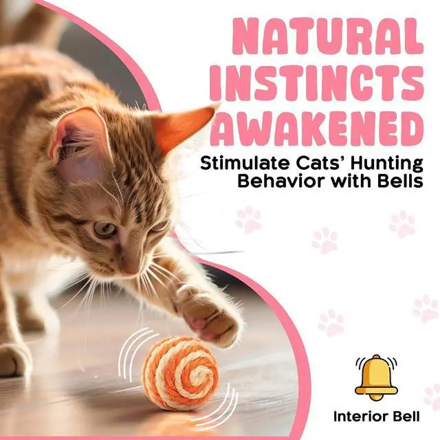 Alt view image 3 of 4 - Cutie's PetBox 3-Pack Sisal String Rattle Ball Toy for Indoor Cats - All Natural Woven Fibers, Assorted Colors, 1.7" Size