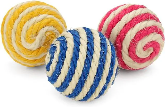 Main image of Cutie's PetBox 3-Pack Sisal String Rattle Ball Toy for Indoor Cats - All Natural Woven Fibers, Assorted Colors, 1.7" Size