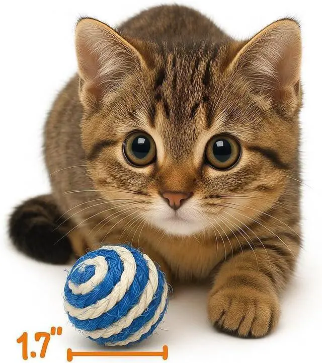 Alt view image 4 of 4 - Cutie's PetBox 3-Pack Sisal String Rattle Ball Toy for Indoor Cats - All Natural Woven Fibers, Assorted Colors, 1.7" Size
