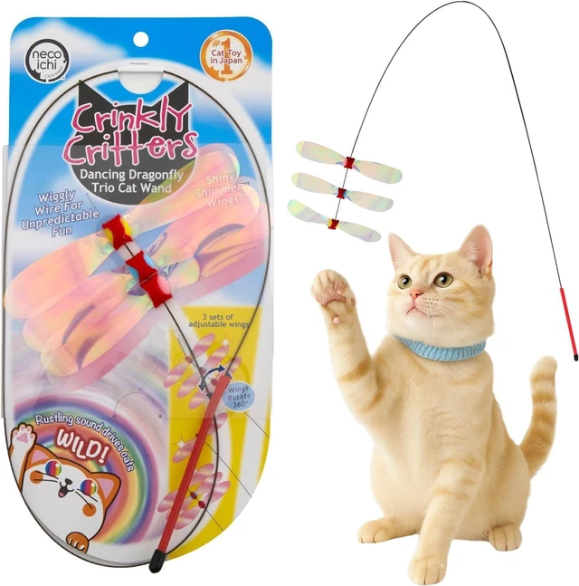 Main image of NECOICHI Crinkly Critters Dancing Dragonfly Trio Wire Cat Wand No.1 Selling Cat Toy in Japan