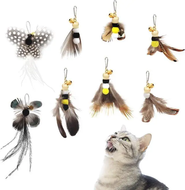 Main image of SONGWAY Cat Toy Wand Replacement - 8 Pieces Insect Cat Toys, Cat Feather Toy Refills, Cat Teaser Wand Attachments, Interactive Cat Toys for Indoor Cats