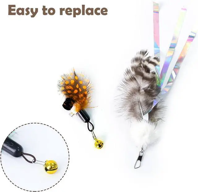 Alt view image 3 of 6 - Cat Insect Feather Toys Replacement Cat Toy Wand Refills, 6 Pieces Natural Insect Cat Toy Feathers Refill, Interactive Cat Teaser Wand Attachments, with Bell