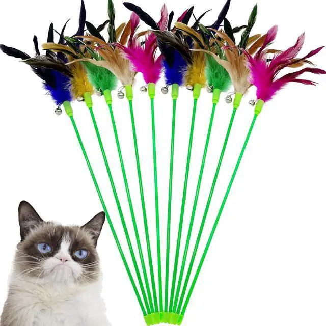Main image of Interactive Cat Wand Feather Toys, 10 Pieces Feathers Stick Cat Toys for Indoor Cats Play