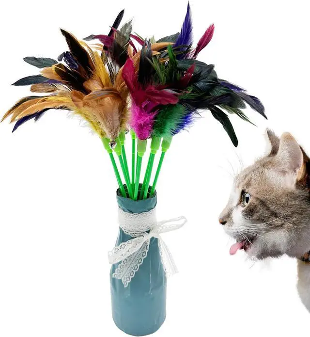 Alt view image 2 of 6 - Interactive Cat Wand Feather Toys, 10 Pieces Feathers Stick Cat Toys for Indoor Cats Play