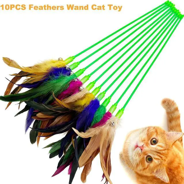 Alt view image 3 of 6 - Interactive Cat Wand Feather Toys, 10 Pieces Feathers Stick Cat Toys for Indoor Cats Play