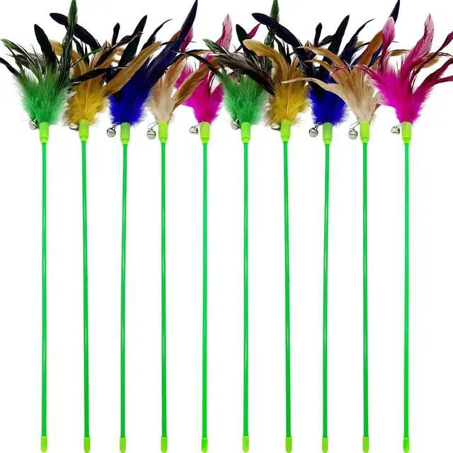 Alt view image 6 of 6 - Interactive Cat Wand Feather Toys, 10 Pieces Feathers Stick Cat Toys for Indoor Cats Play