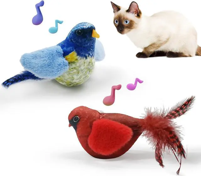 Main image of LEWISER Cat Toys Chirping Tit 2 Pcs with Catnip SilverVine, Suitable for Cat Wand Toys, Simulation Bird Design, Interactive Toys for Indoor Kitty Kitten Exercise, Red and Blue