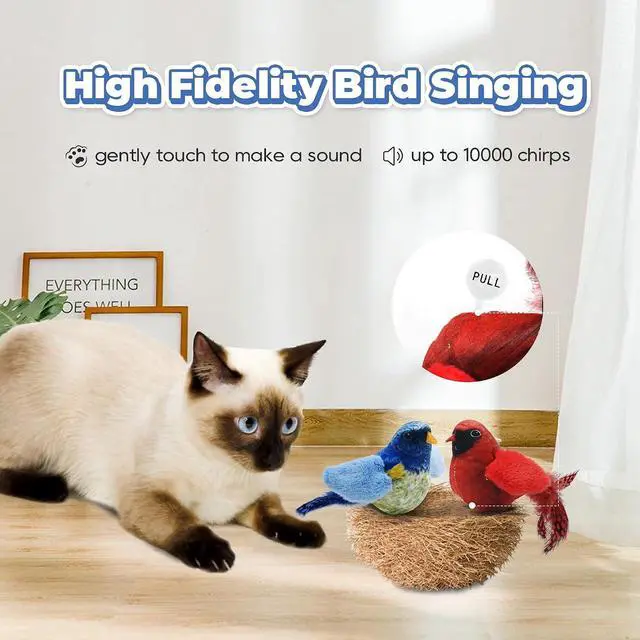 Alt view image 3 of 6 - LEWISER Cat Toys Chirping Tit 2 Pcs with Catnip SilverVine, Suitable for Cat Wand Toys, Simulation Bird Design, Interactive Toys for Indoor Kitty Kitten Exercise, Red and Blue