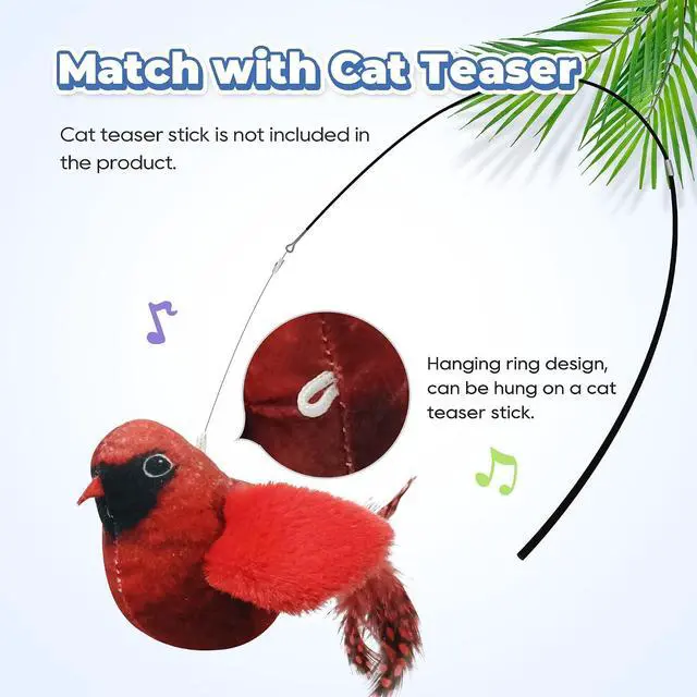 Alt view image 6 of 6 - LEWISER Cat Toys Chirping Tit 2 Pcs with Catnip SilverVine, Suitable for Cat Wand Toys, Simulation Bird Design, Interactive Toys for Indoor Kitty Kitten Exercise, Red and Blue