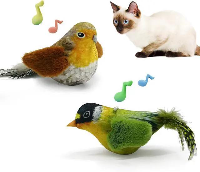Main image of LEWISER Cat Toys Chirping Tit 2 Pcs with Catnip SilverVine, Suitable for Cat Wand Toys, Simulation Bird Design, Interactive Toys for Indoor Kitty Kitten Exercise, Green and Ground