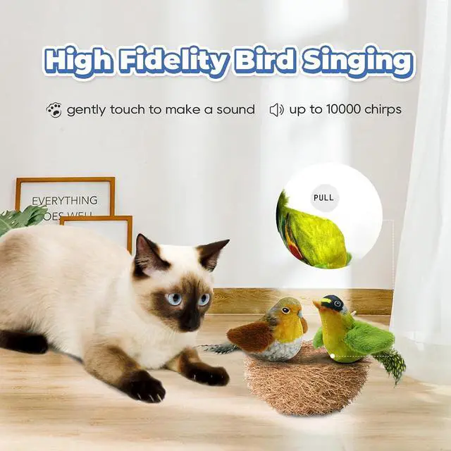 Alt view image 3 of 6 - LEWISER Cat Toys Chirping Tit 2 Pcs with Catnip SilverVine, Suitable for Cat Wand Toys, Simulation Bird Design, Interactive Toys for Indoor Kitty Kitten Exercise, Green and Ground