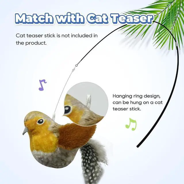 Alt view image 6 of 6 - LEWISER Cat Toys Chirping Tit 2 Pcs with Catnip SilverVine, Suitable for Cat Wand Toys, Simulation Bird Design, Interactive Toys for Indoor Kitty Kitten Exercise, Green and Ground