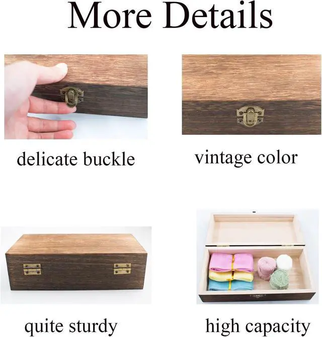 Alt view image 3 of 6 - Wood Storage Box with Lid Solid Wood Container Box Decorative Table Large Rectangular Smooth Rustic Style Store Space to Organize Toys Cosmetics Vintage Color 7.87 * 3.93 * 2.36inch, Brown