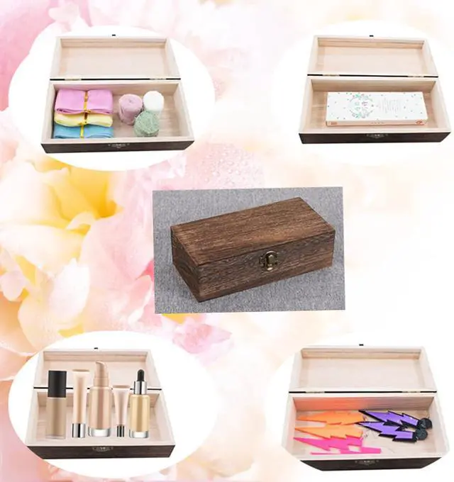 Alt view image 6 of 6 - Wood Storage Box with Lid Solid Wood Container Box Decorative Table Large Rectangular Smooth Rustic Style Store Space to Organize Toys Cosmetics Vintage Color 7.87 * 3.93 * 2.36inch, Brown