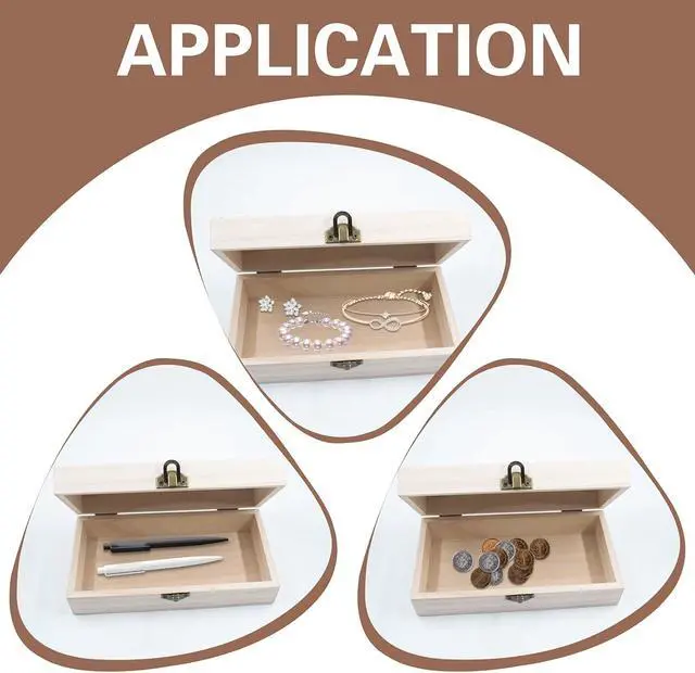 Alt view image 2 of 6 - Wood Storage Box with Lid Solid Container Keepsake Decorative Table Large Rectangular Smooth Store Space to Organize Toys Cosmetics Vintage, 7.87 * 3.93 * 2.36 inch, Light Brown