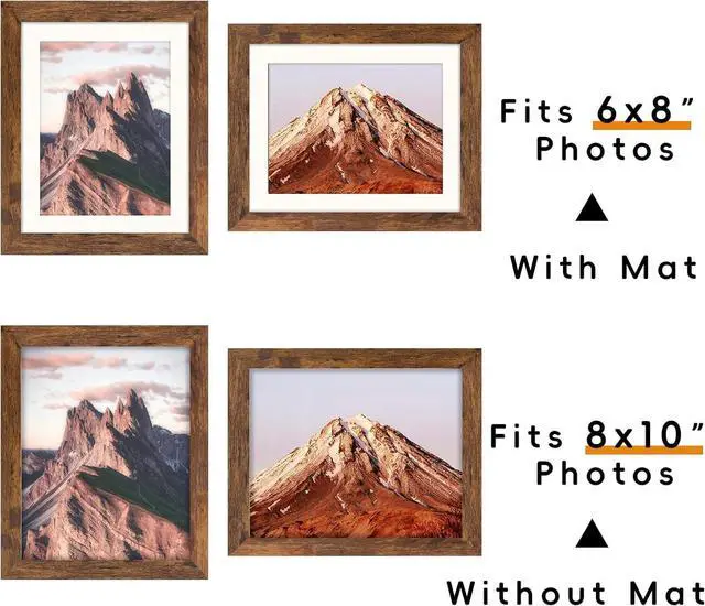 Alt view image 2 of 7 - Brown 8x10 Picture Frame with Mat for 6x8 Display, Rustic Desk Wall Photo Frame for Horizontal and Vertical, 1 Pack