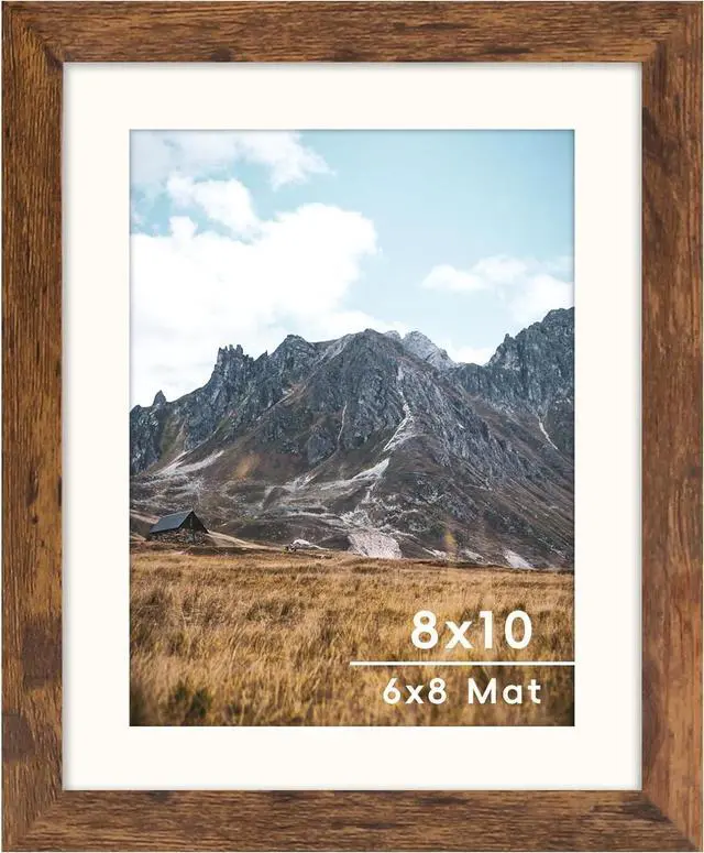 Main image of Brown 8x10 Picture Frame with Mat for 6x8 Display, Rustic Desk Wall Photo Frame for Horizontal and Vertical, 1 Pack