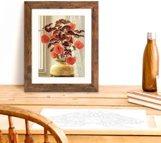 Alt view image 6 of 7 - Brown 8x10 Picture Frame with Mat for 6x8 Display, Rustic Desk Wall Photo Frame for Horizontal and Vertical, 1 Pack