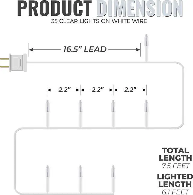 Alt view image 2 of 5 - 612 Vermont Clear 35 Count Christmas String Lights on White Wire Cord