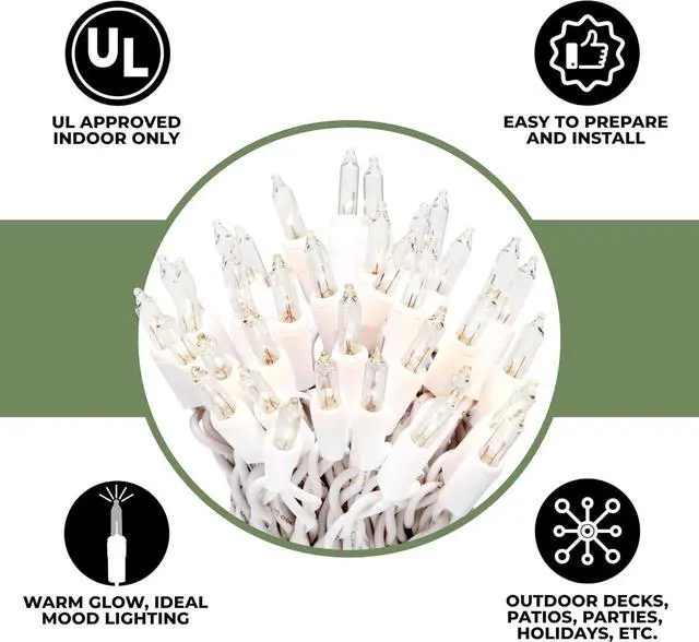 Alt view image 3 of 5 - 612 Vermont Clear 35 Count Christmas String Lights on White Wire Cord