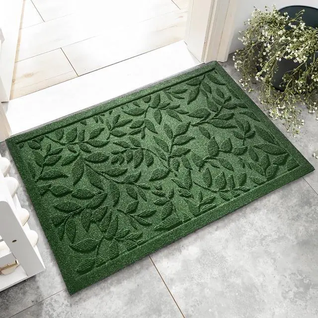 Main image of Green Leaves Outdoor Indoor Entrance Door mat, Absorbent Durable Heavy Duty Welcome Front Door Mat,Thick Natural Rubber Back,Easy Clean Entryway Mat 17x30 Inch, Low Profile