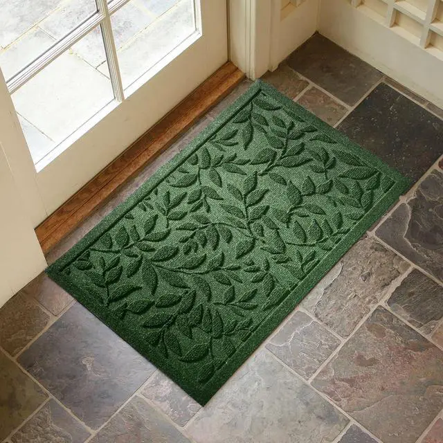 Alt view image 4 of 7 - Green Leaves Outdoor Indoor Entrance Door mat, Absorbent Durable Heavy Duty Welcome Front Door Mat,Thick Natural Rubber Back,Easy Clean Entryway Mat 17x30 Inch, Low Profile