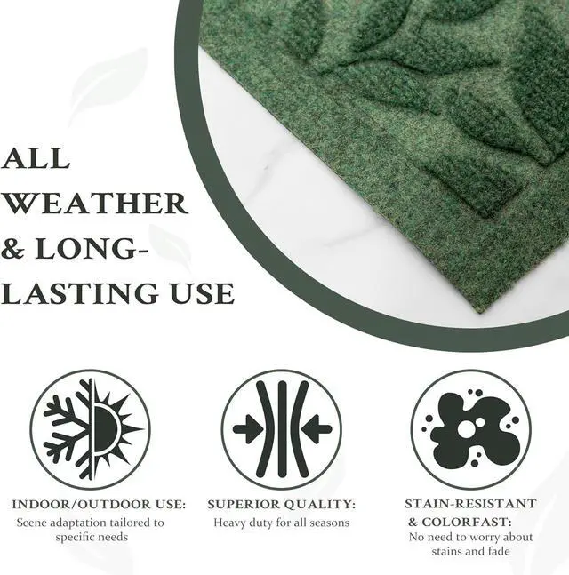 Alt view image 5 of 7 - Green Leaves Outdoor Indoor Entrance Door mat, Absorbent Durable Heavy Duty Welcome Front Door Mat,Thick Natural Rubber Back,Easy Clean Entryway Mat 17x30 Inch, Low Profile