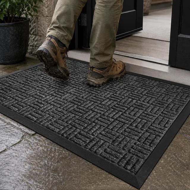 Main image of Mibao Front Door Mat Outdoor Entrance, 29.5" x 17" Heavy Duty Welcome Mat for Outdoor and Indoor, Waterproof Dirt Trapper Doormat, Super Absorbent Indoor Entryway Mat for Patio & Porch - Gray