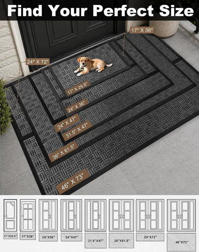 Alt view image 2 of 6 - Mibao Front Door Mat Outdoor Entrance, 29.5" x 17" Heavy Duty Welcome Mat for Outdoor and Indoor, Waterproof Dirt Trapper Doormat, Super Absorbent Indoor Entryway Mat for Patio & Porch - Gray