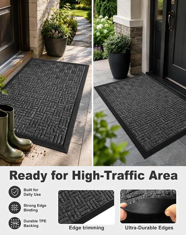 Alt view image 6 of 6 - Mibao Front Door Mat Outdoor Entrance, 29.5" x 17" Heavy Duty Welcome Mat for Outdoor and Indoor, Waterproof Dirt Trapper Doormat, Super Absorbent Indoor Entryway Mat for Patio & Porch - Gray